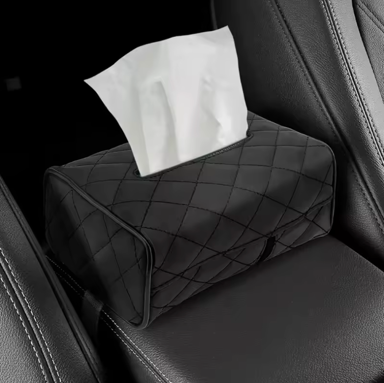 PU Leather Car Tissue Box – Sun Visor or Headrest Mount