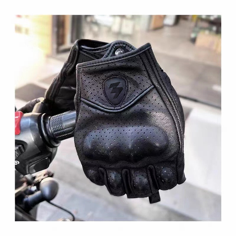 Guantes de Moto de Dedos Cortos de Cuero PU – Estilo Biker Retro y Transpirables de Verano