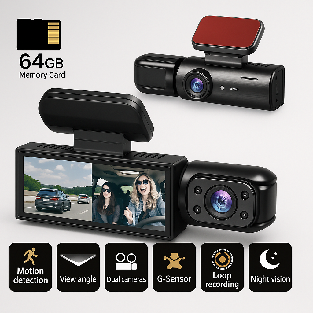 Kamera samochodowa Dashcam Double Full HD - Nocna wizja + kamera wewnętrzna 